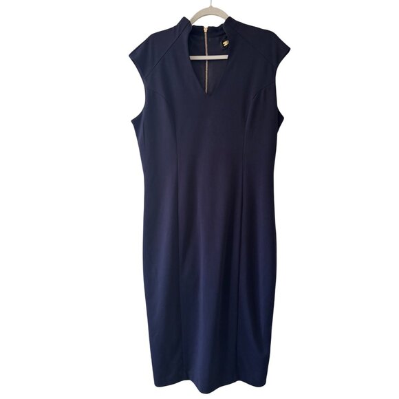 Alexia Admor Womens XL Short Sleeve Navy Katrina Military Sheath Midi Dress - Picture 12 of 12